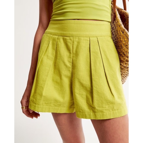 NWT Abercrombie & Fitch‎ Linen Blend Shorts Size XL Pleated High Rise Resort - Picture 1 of 12